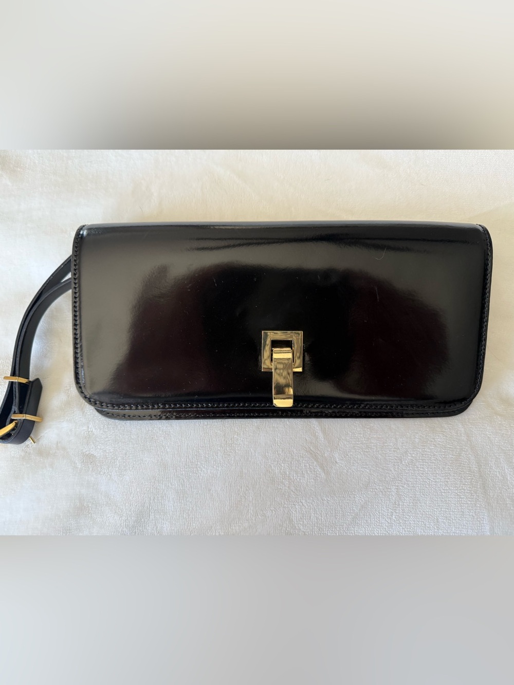 Alberta Di Canio Black Patent Finish Leather Clutch Wristlet Made in Italy